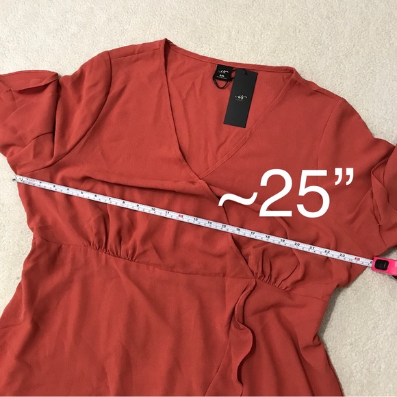 Faux Wrap Midi Dress Ruffle Short Sleeve Burnt Orange Size 2X - Picture 8 of 14